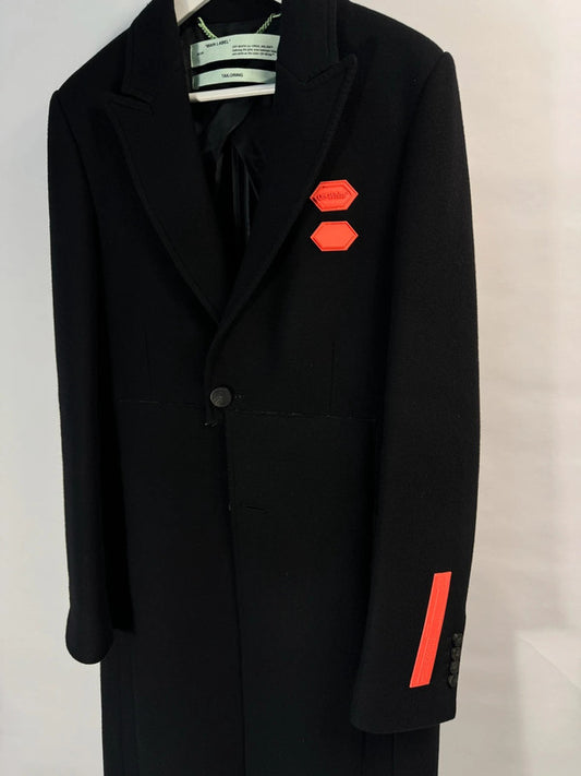 Off-White M Wool Men's Heavy Coat Rubber Logo Details