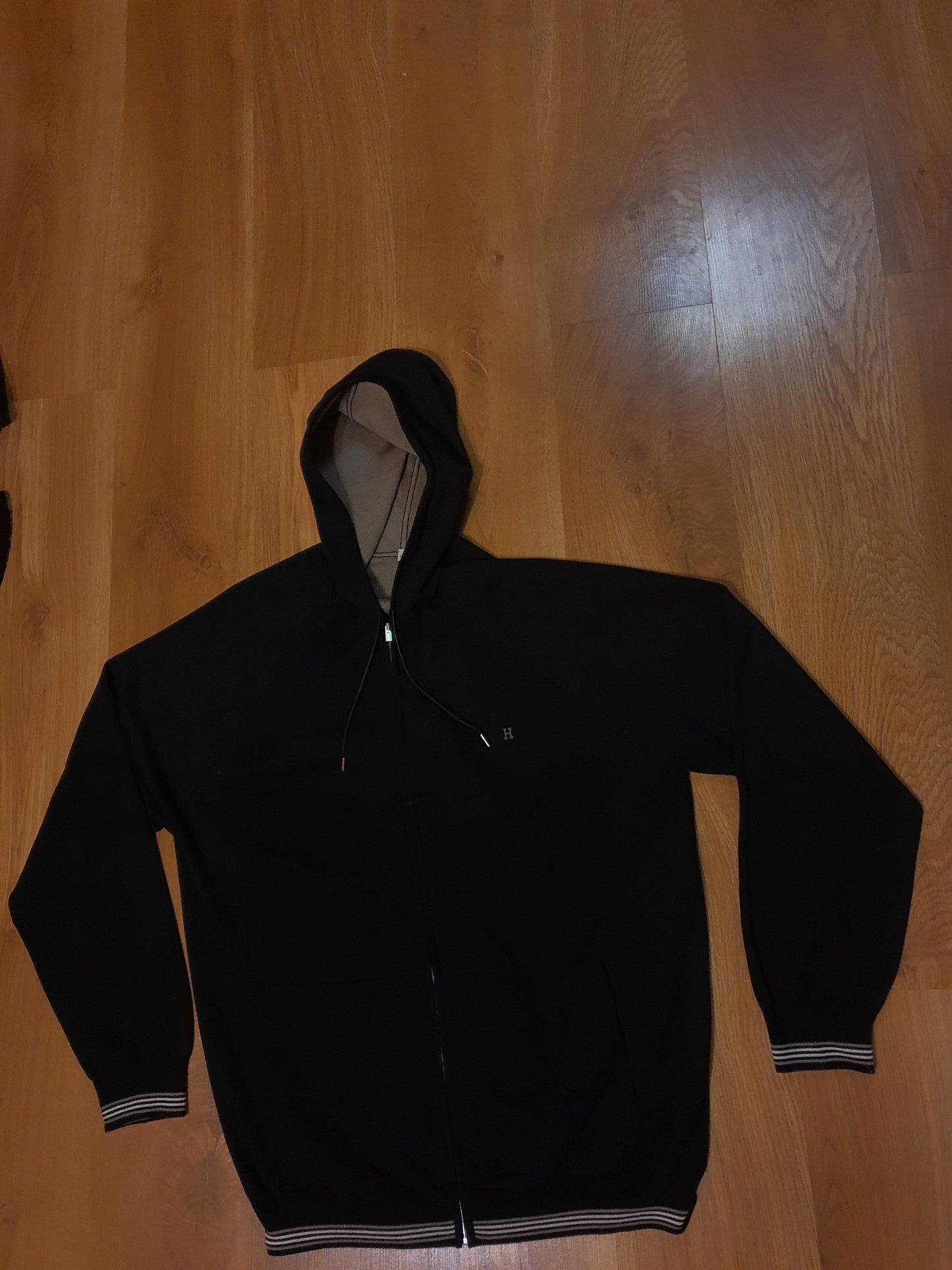 Hermes Cashmere Silk Zip Hooded Small Logo Sweatshirt Sweater Cardigan