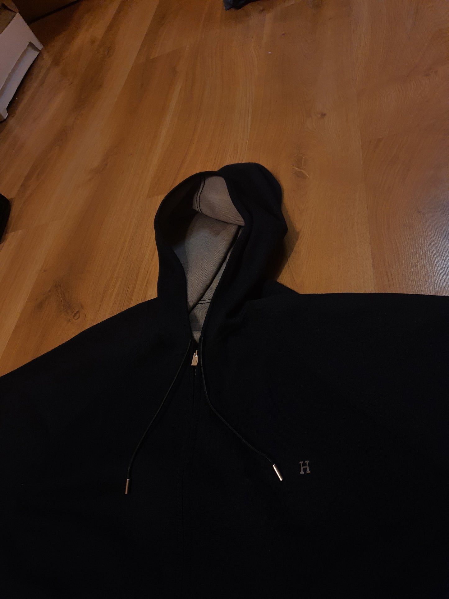 Hermes Cashmere Silk Zip Hooded Small Logo Sweatshirt Sweater Cardigan