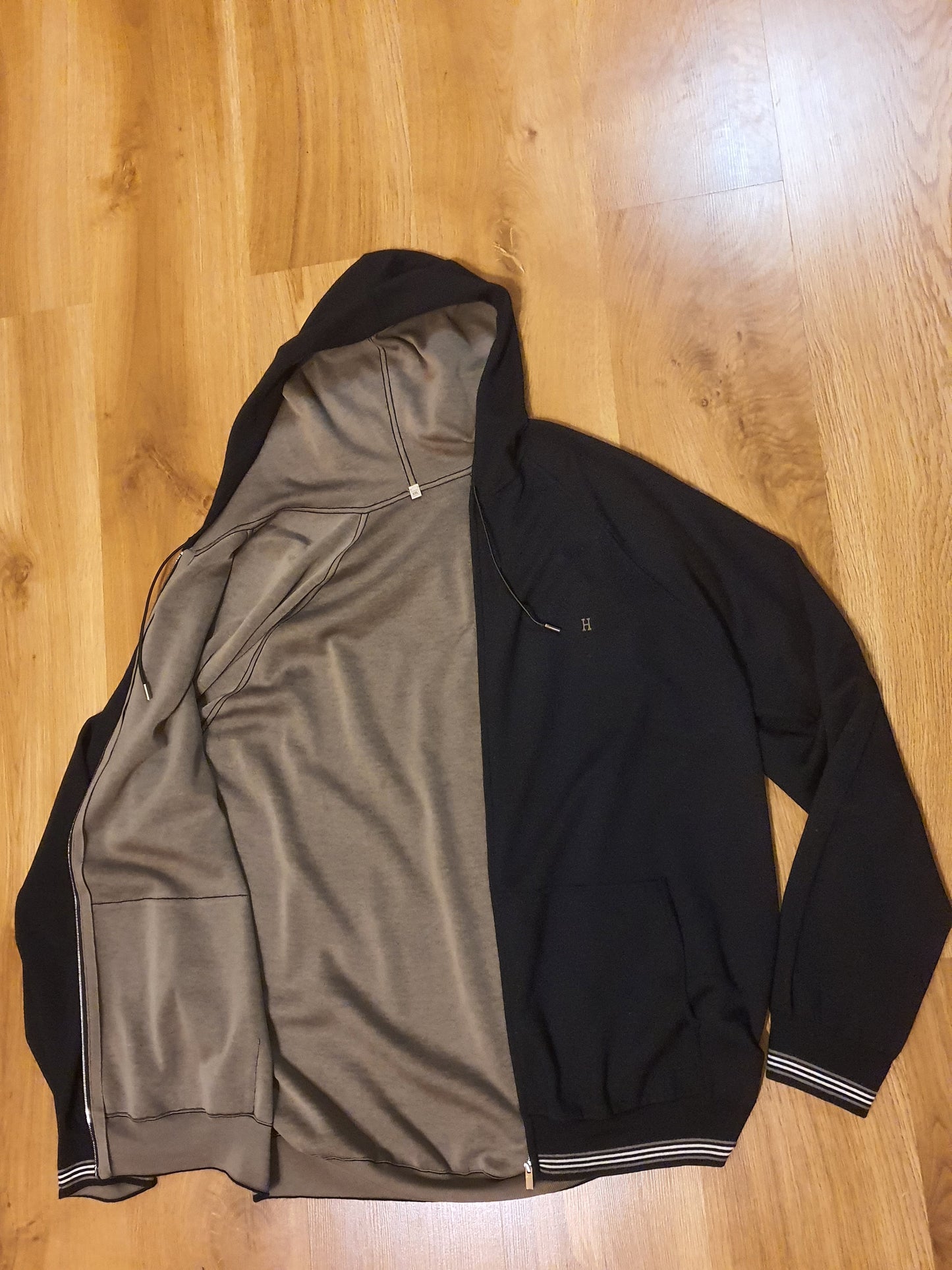 Hermes Cashmere Silk Zip Hooded Small Logo Sweatshirt Sweater Cardigan