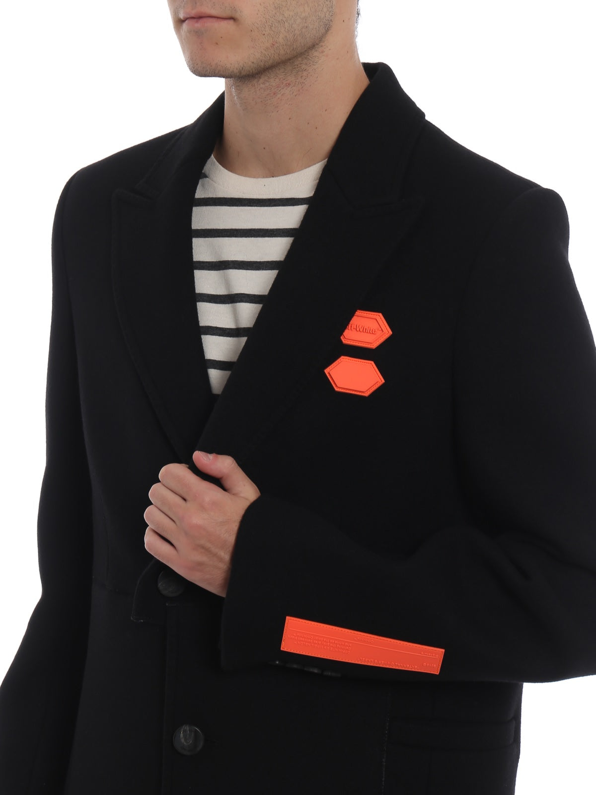 Off-White M Wool Men's Heavy Coat Rubber Logo Details